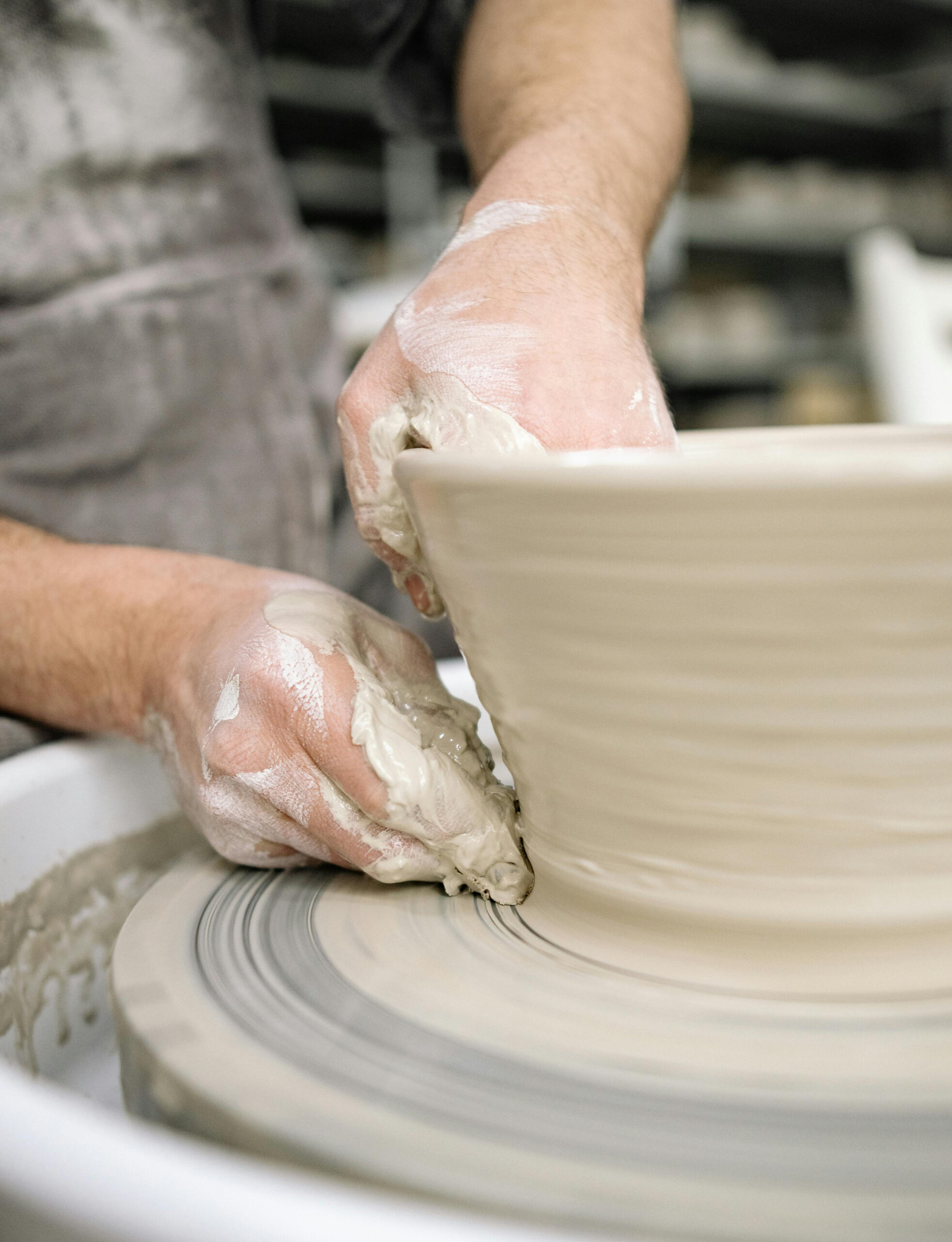 making pottery on the wheel